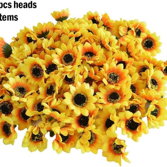 100pcs Mini Artificial Silk Yellow Sunflower Heads 1.8" Fabric Floral for Home - Picture 2 of 6